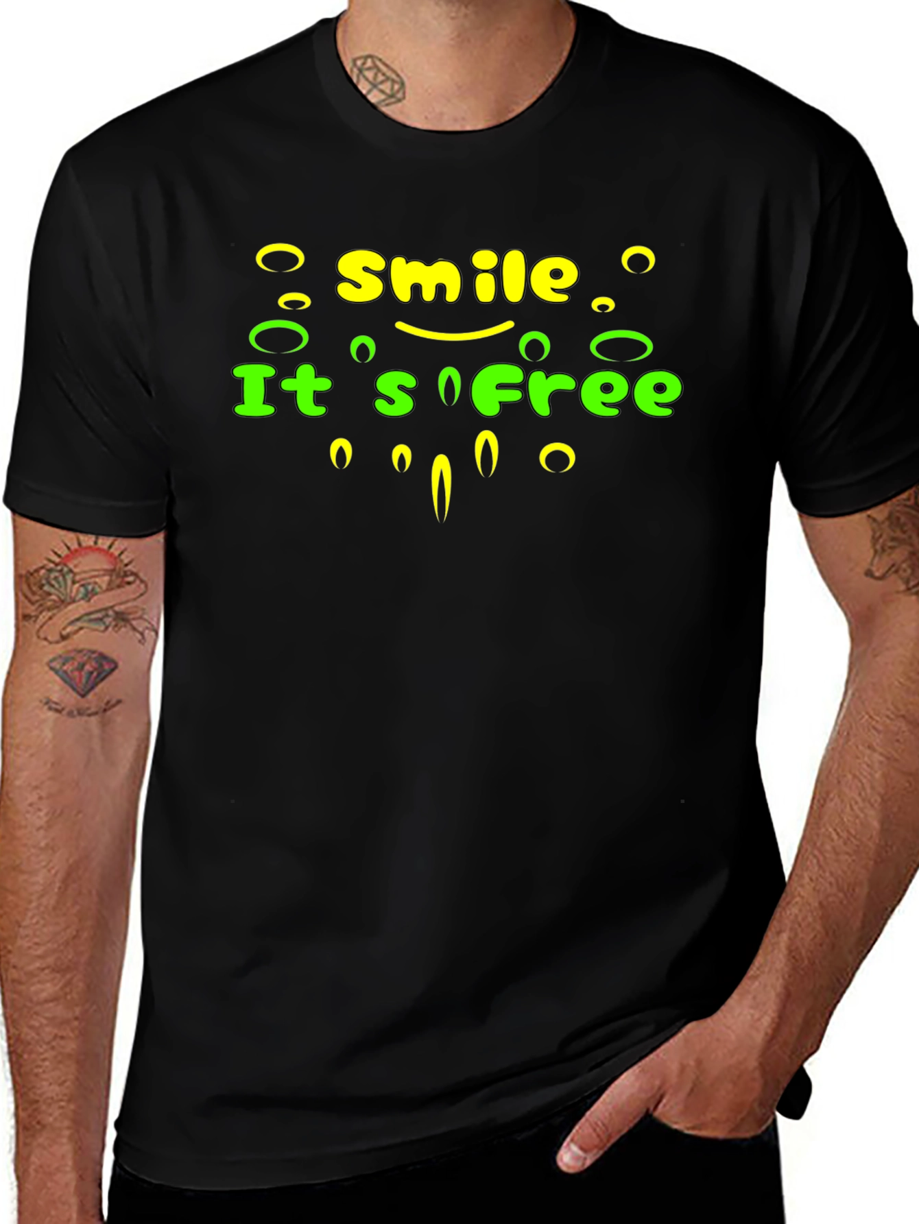 Variant 22 of Smile It's Free Graphic Tee - Black Cotton T-Shirt