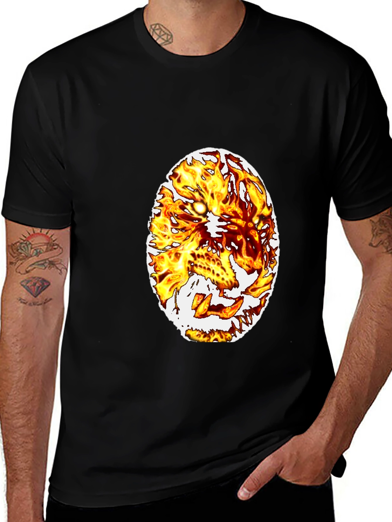 Variant 28 of Fiery Lion Graphic Tee - Black Cotton Blend