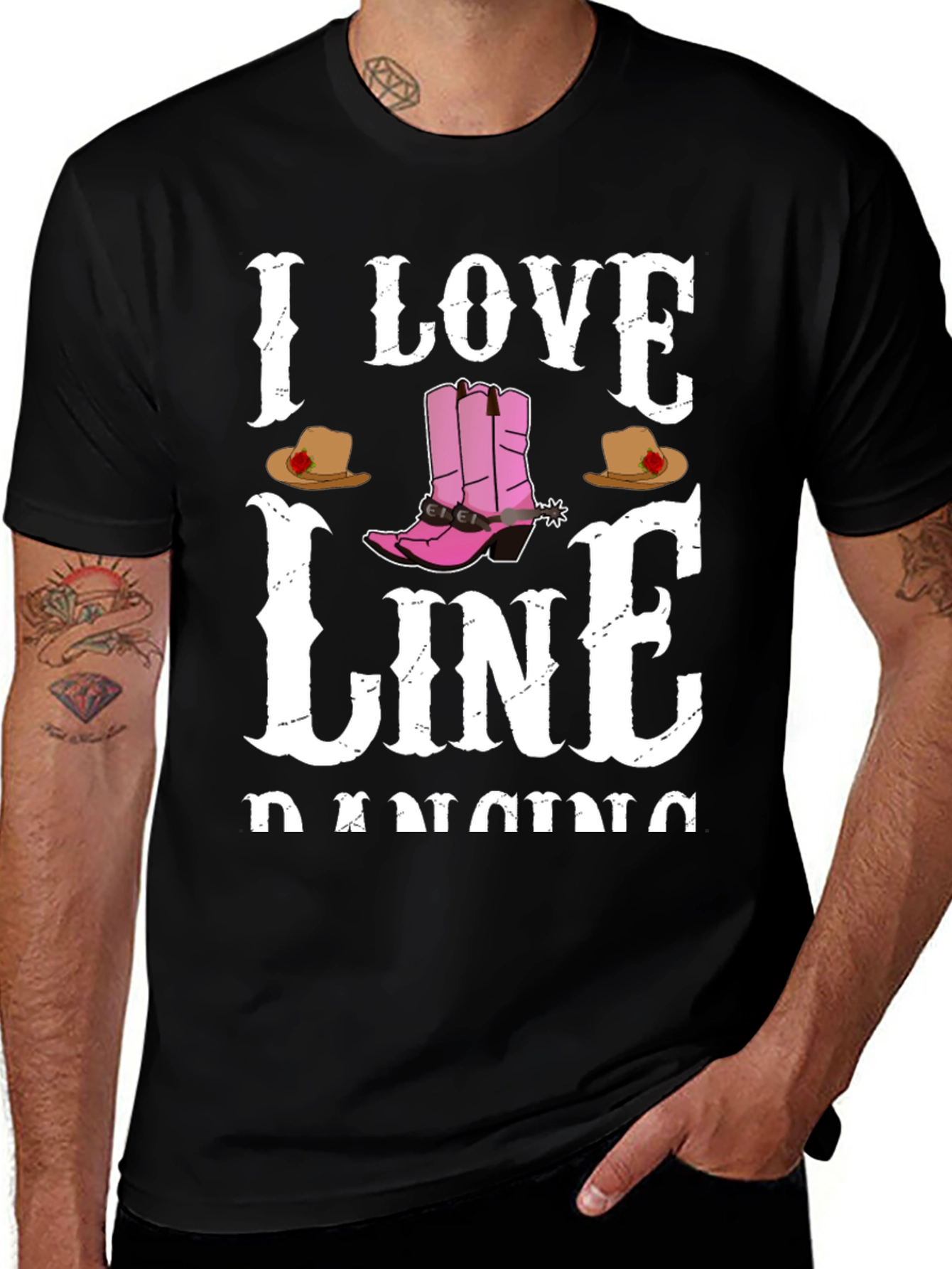 I Love Line Dancing Black T-Shirt