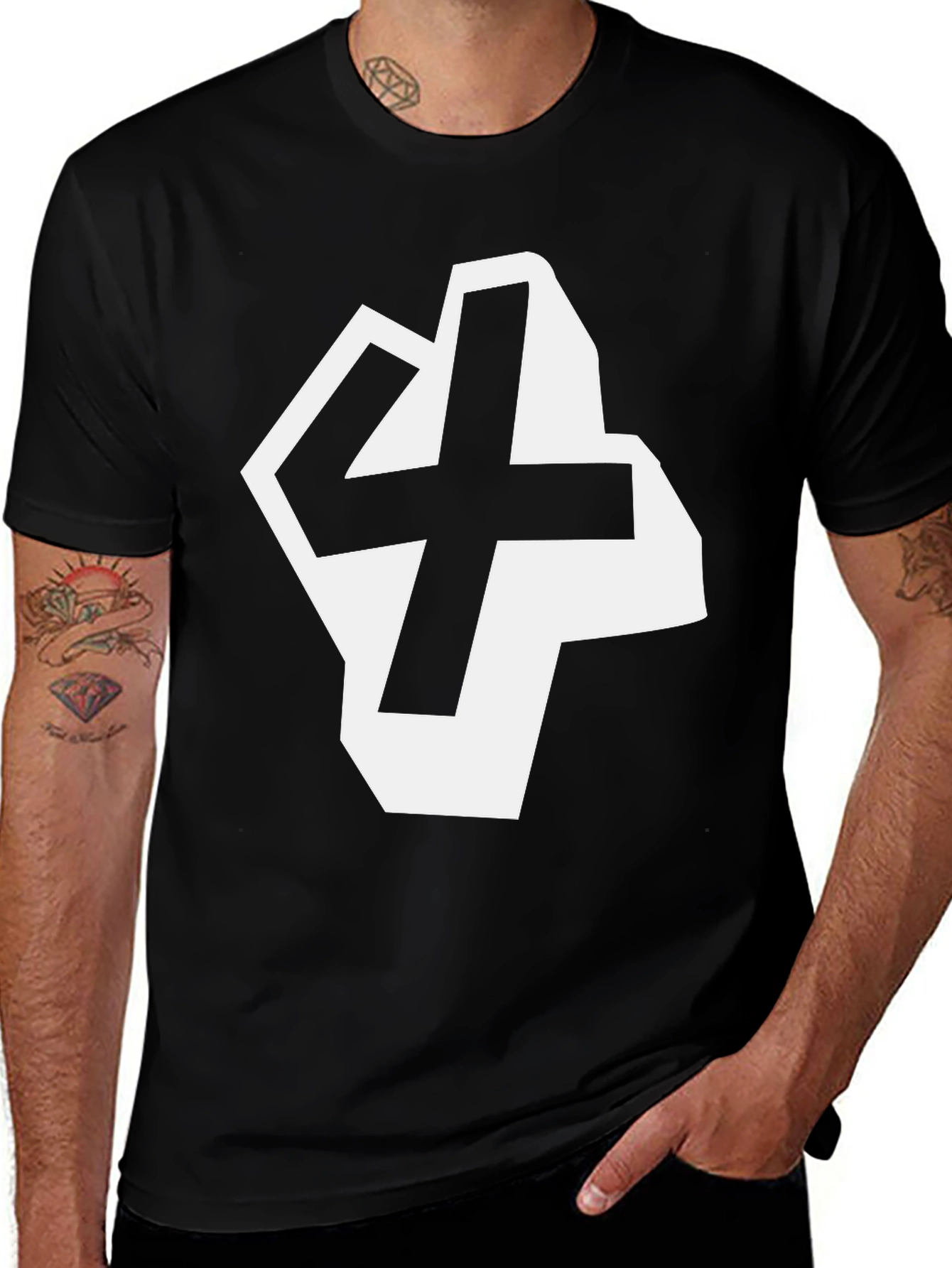 Variant 17 of Bold Number '4' Graphic Tee - Black Cotton Blend