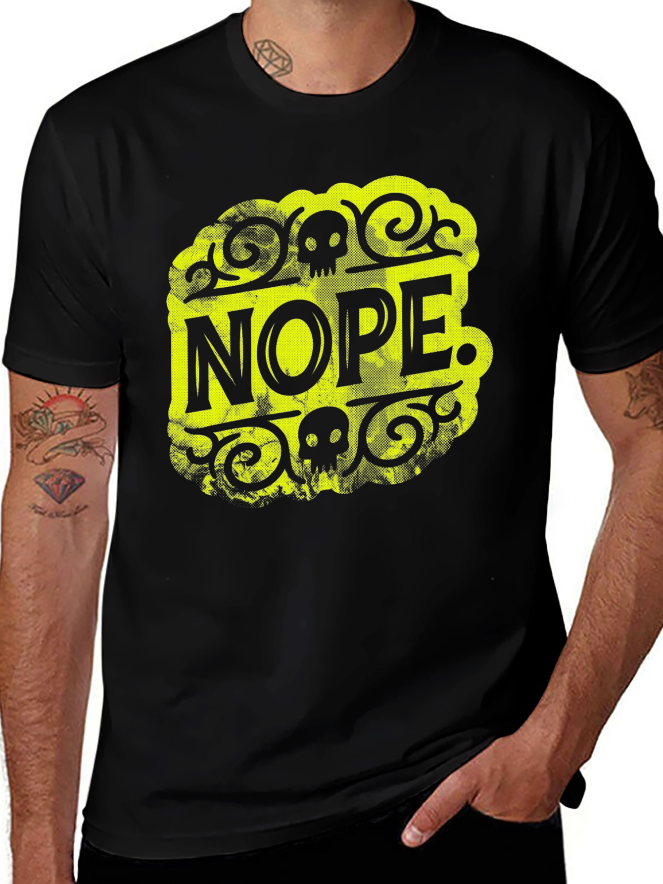 Variant 6 of Nope Graphic Tee - Black Cotton Skull Design