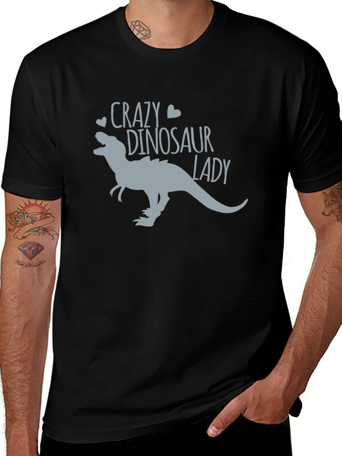 Variant 4 of Crazy Dinosaur Lady Graphic Tee - Black Cotton