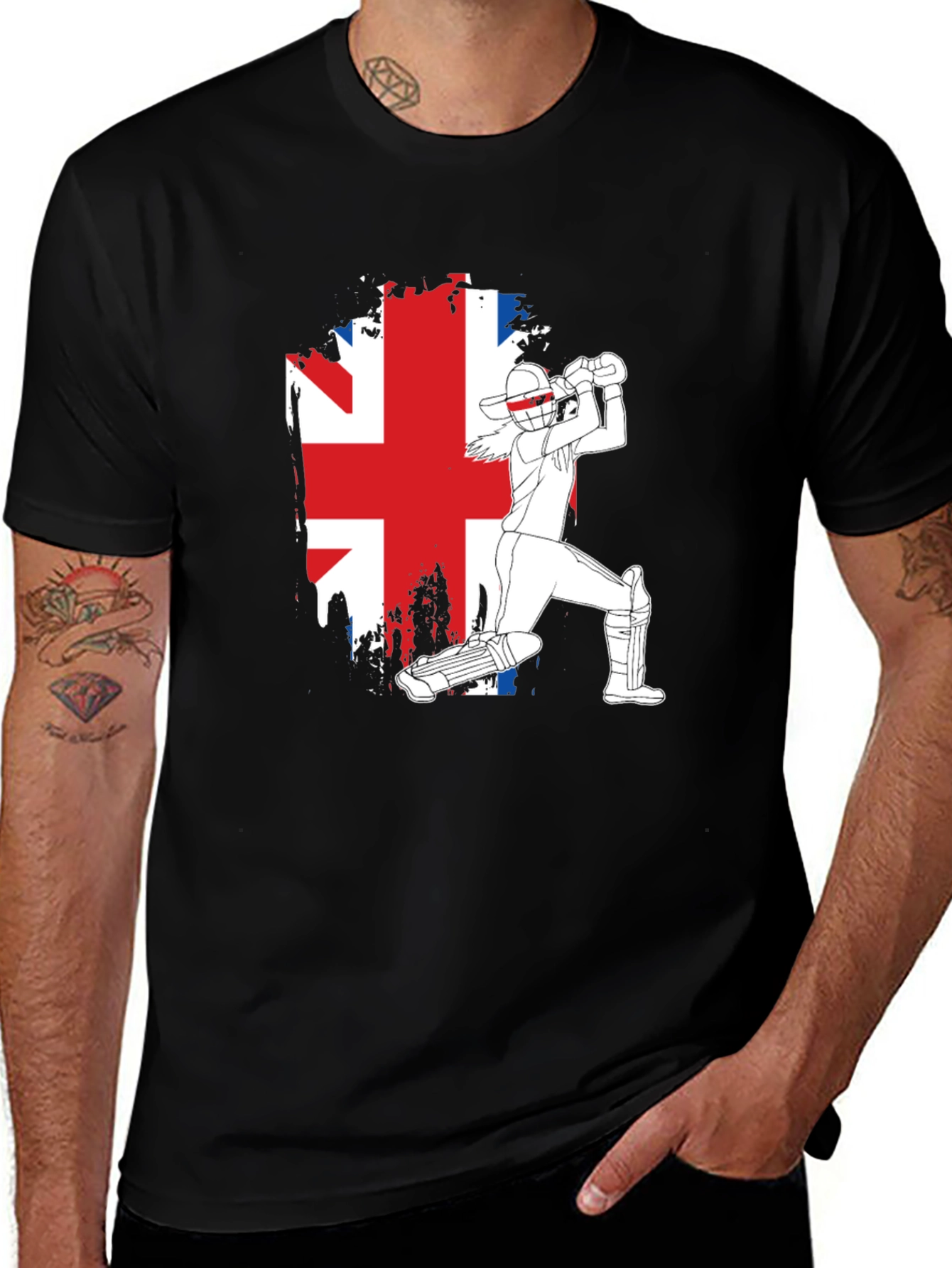 British Flag Cricket Player Graphic Tee
