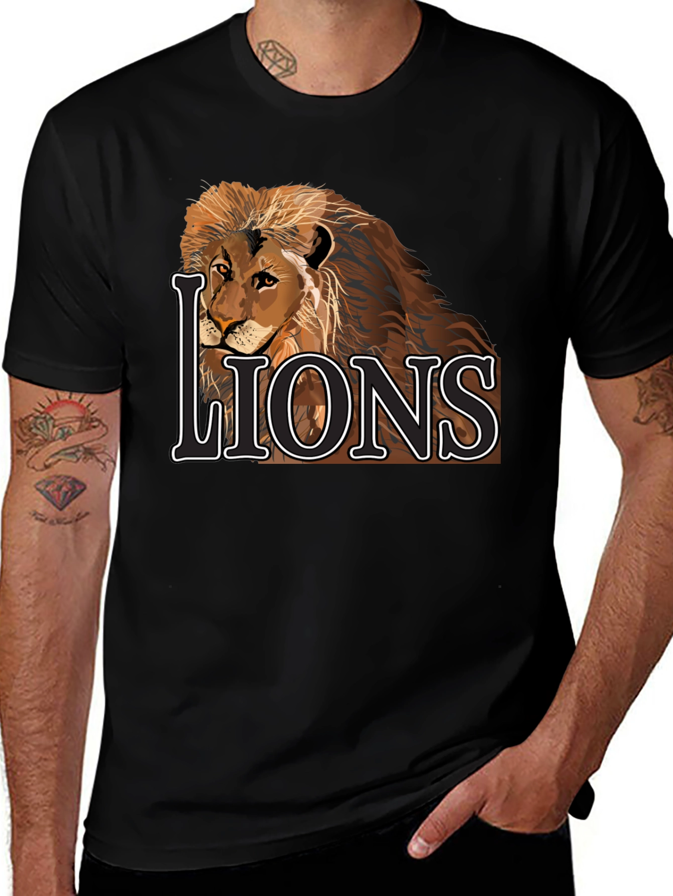 Variant 16 of Lion Graphic Tee - Black Cotton Lions T-Shirt