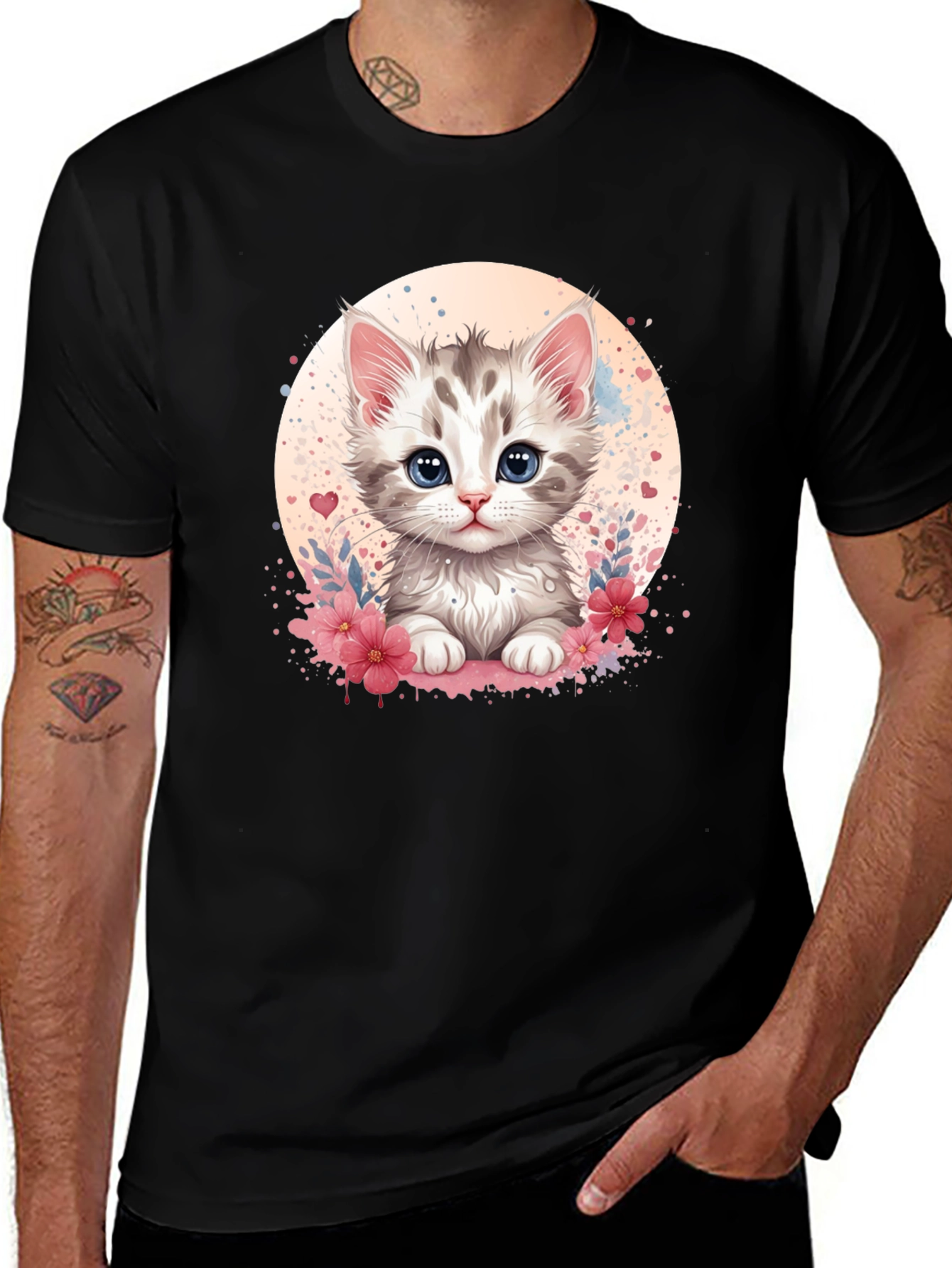 Variant 17 of Cute Kitten Graphic Black T-Shirt