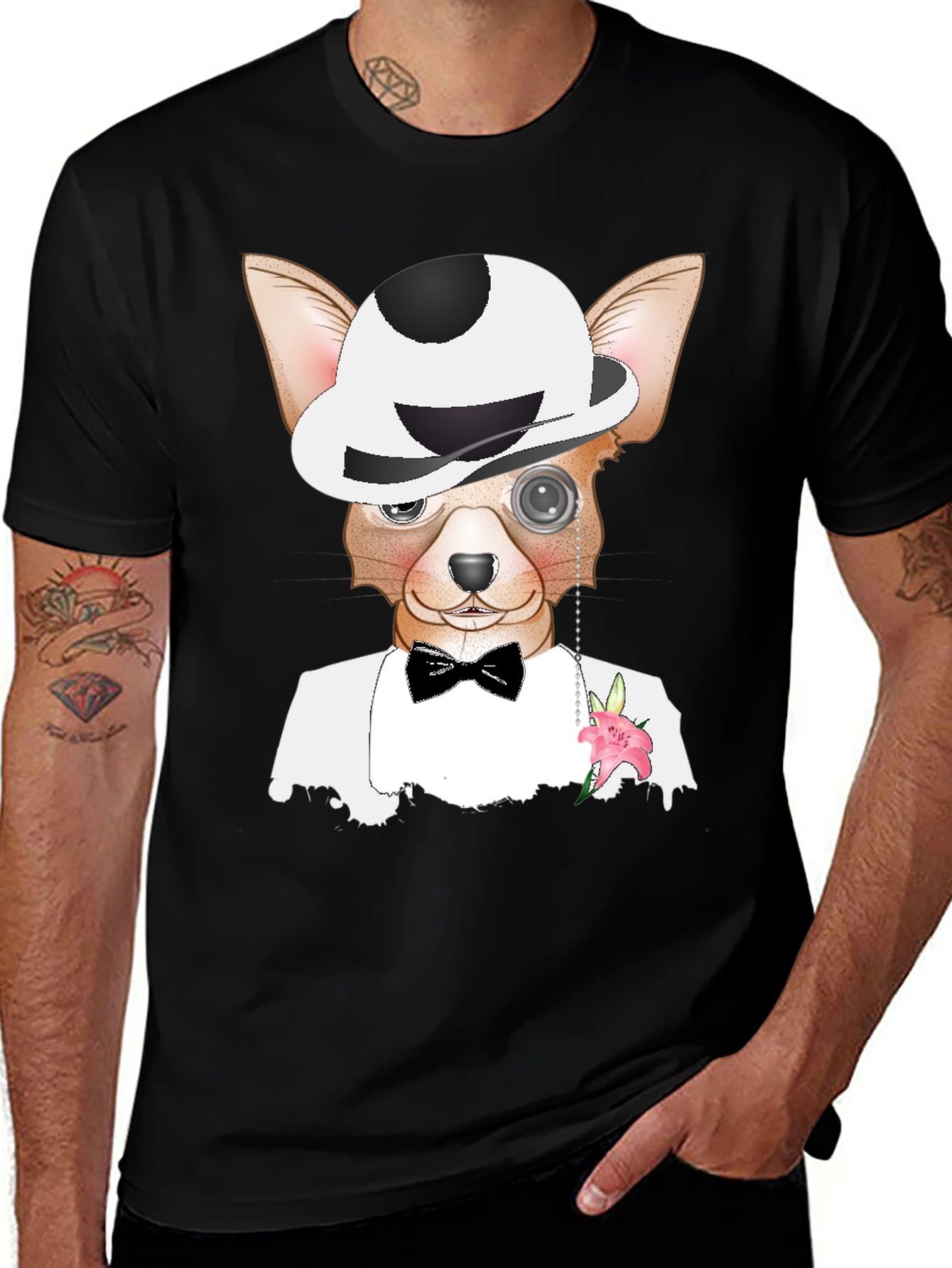 Variant 3 of Dapper Dog T-Shirt: Chihuahua in Tuxedo & Bowler Hat