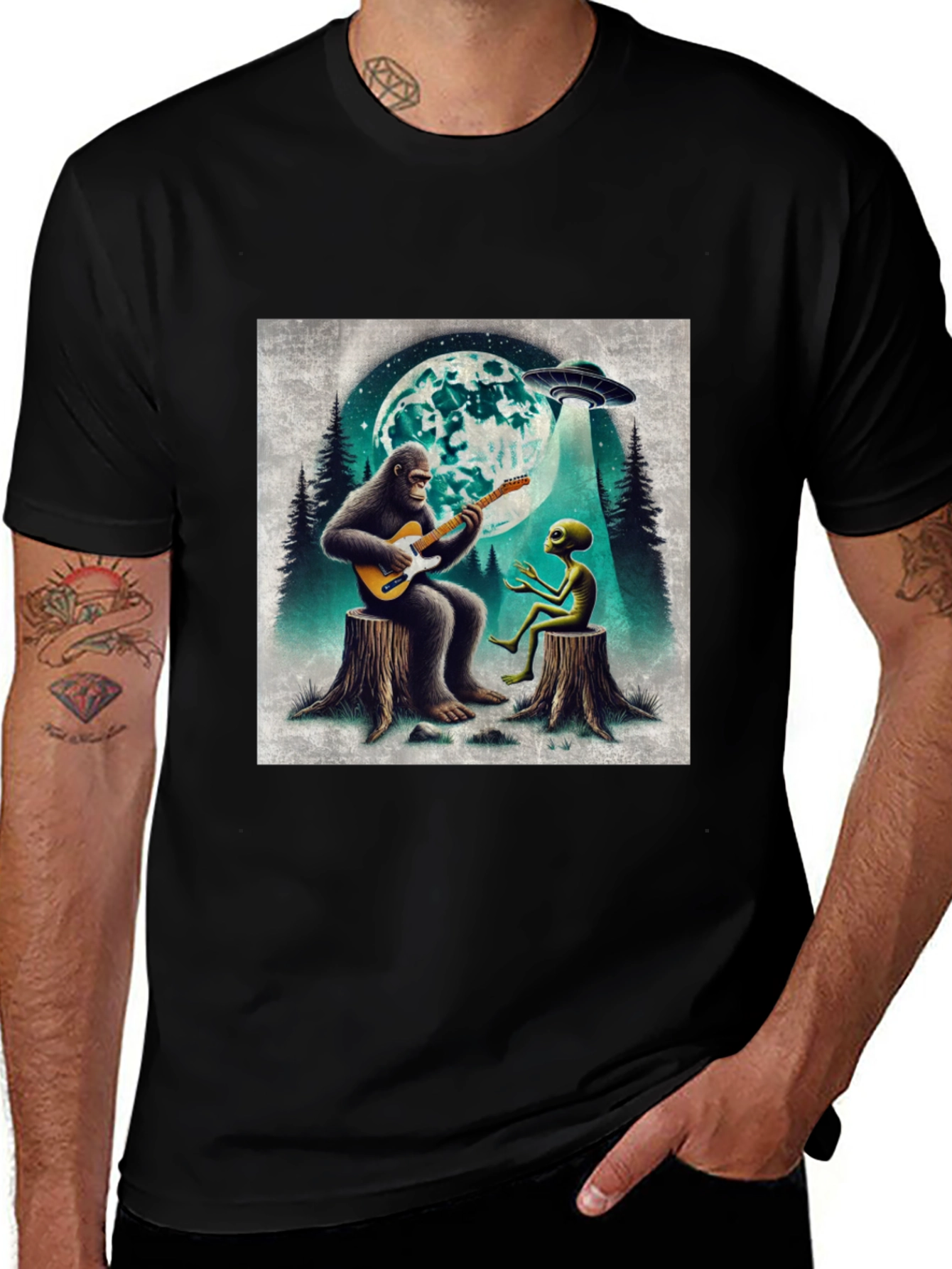 Variant 20 of Bigfoot Alien Guitar T-Shirt