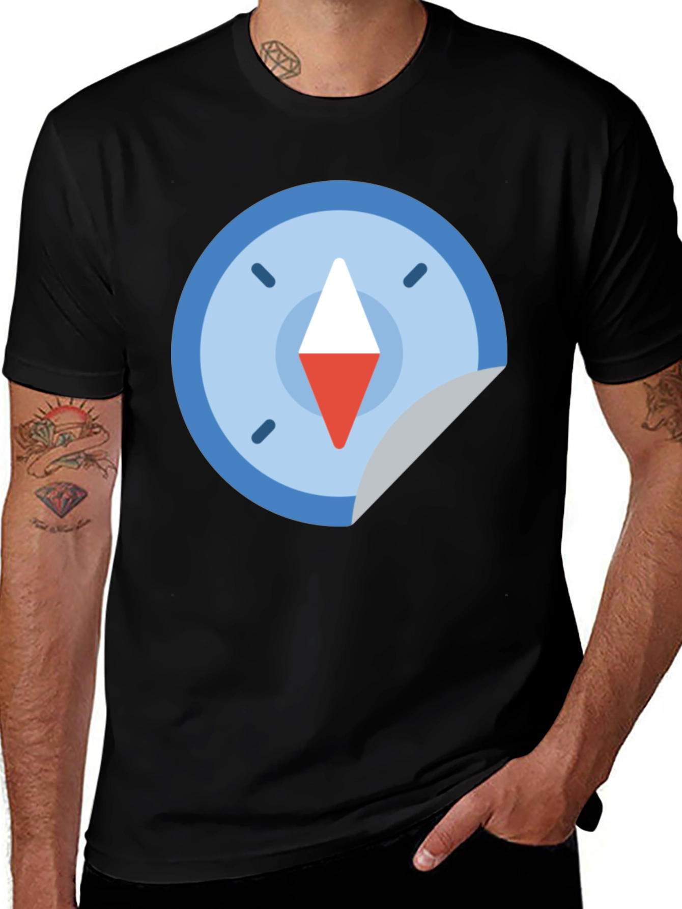 Variant 2 of Compass Sticker Graphic Tee - Men's Black T-Shirt