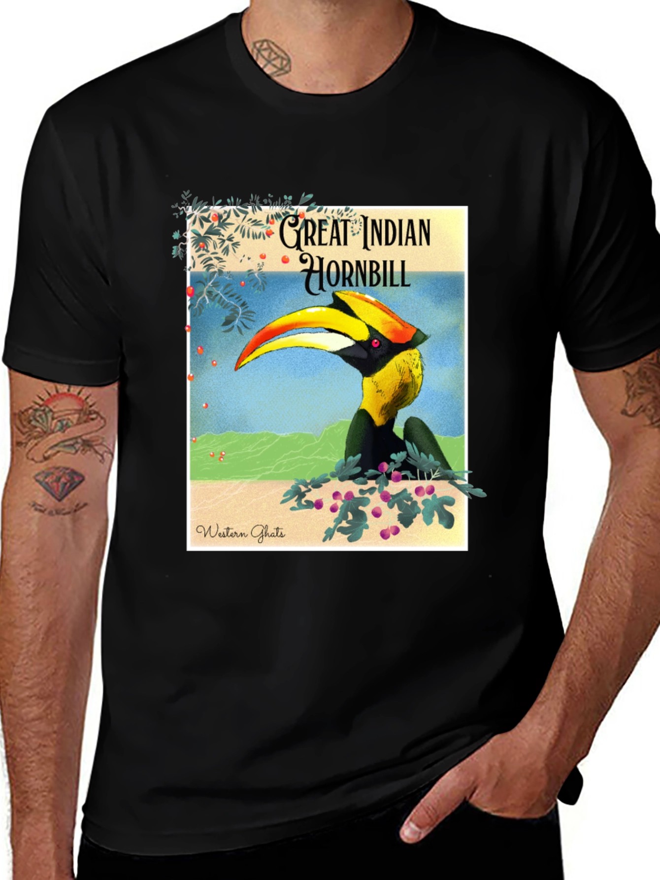 Variant 19 of Great Indian Hornbill Graphic Tee