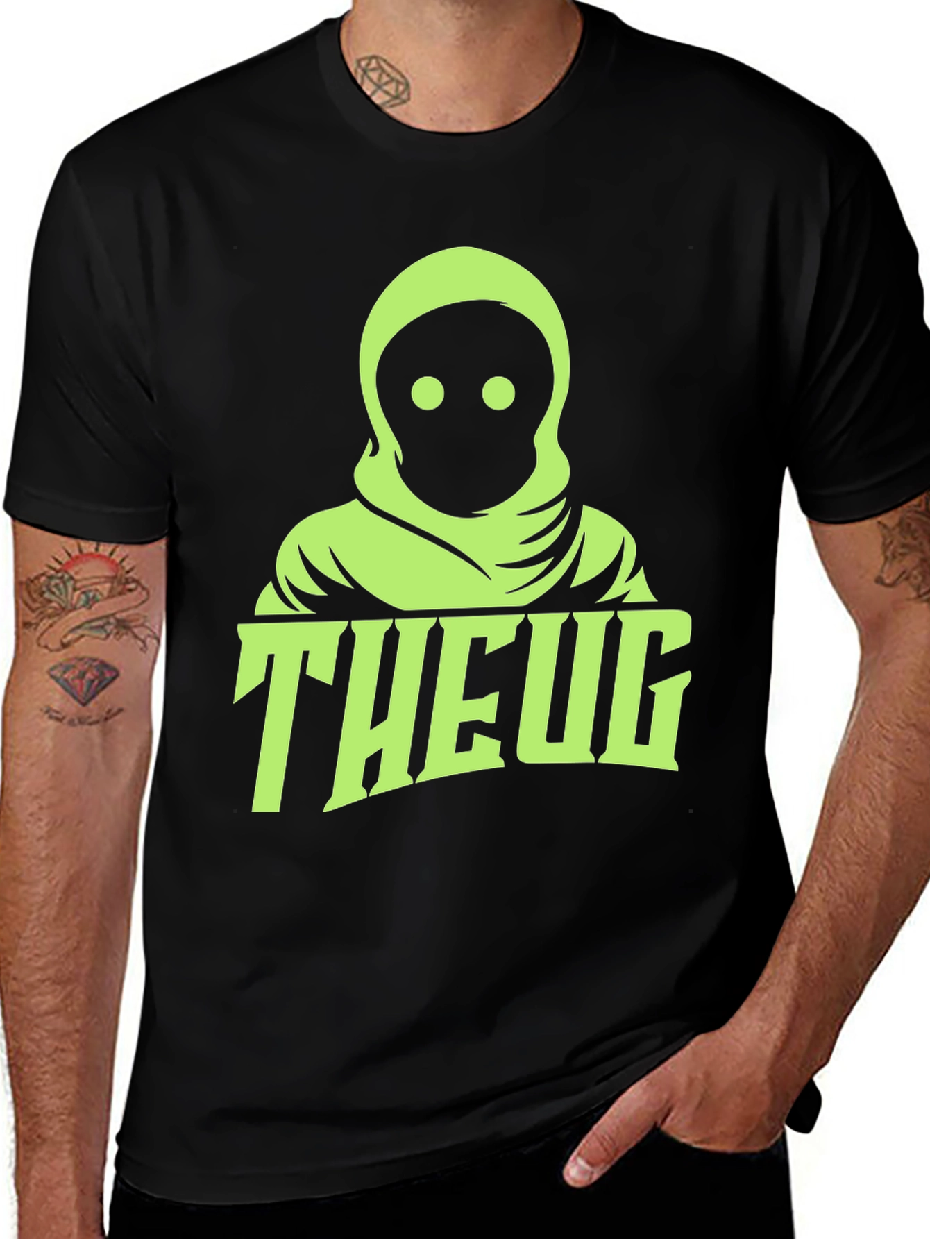 Variant 4 of THEUG Black T-Shirt with Green Graphic