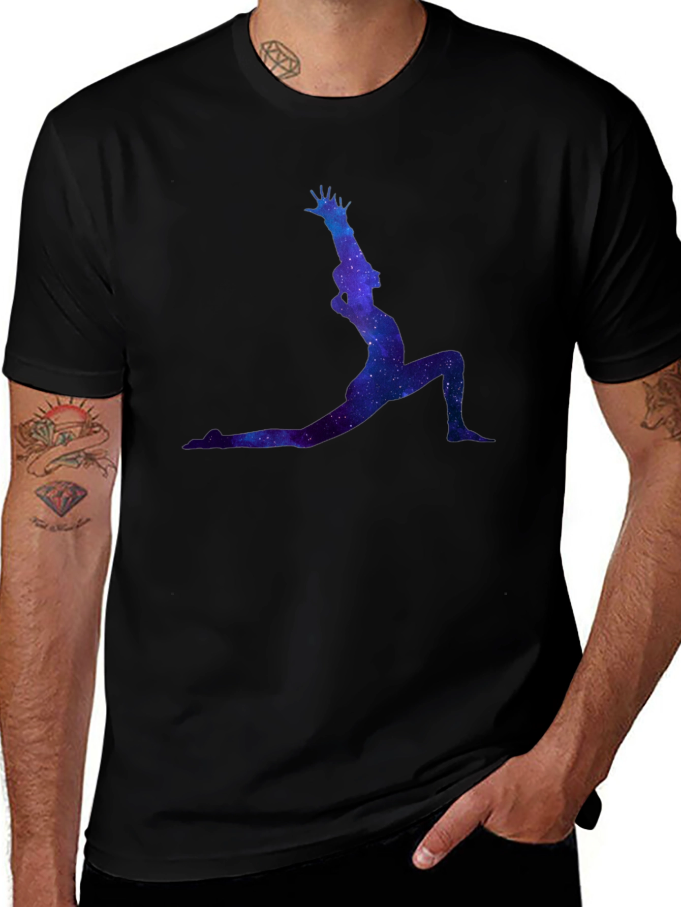 Variant 19 of Galaxy Yoga Pose Graphic Tee - Black