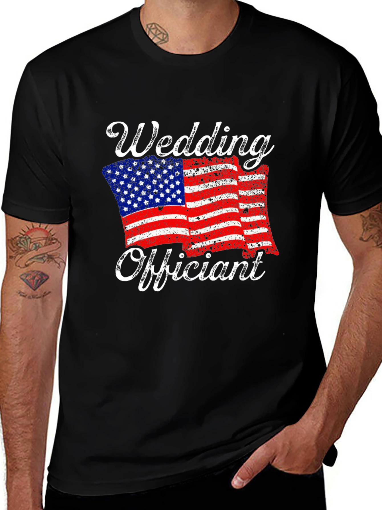 Variant 13 of Wedding Officiant American Flag T-Shirt