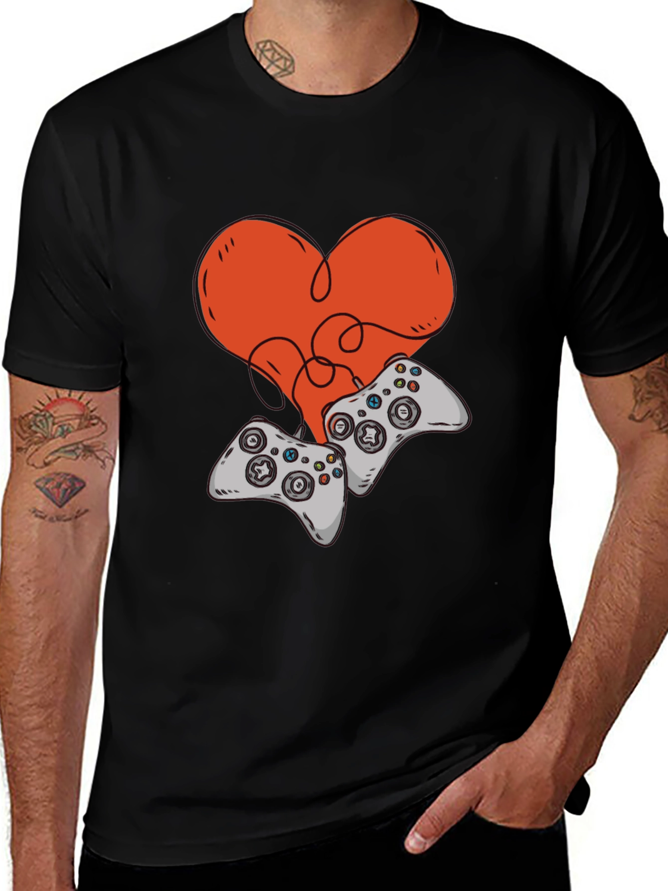 Variant 6 of Gamer Heart Graphic Tee - Black Cotton Blend T-Shirt