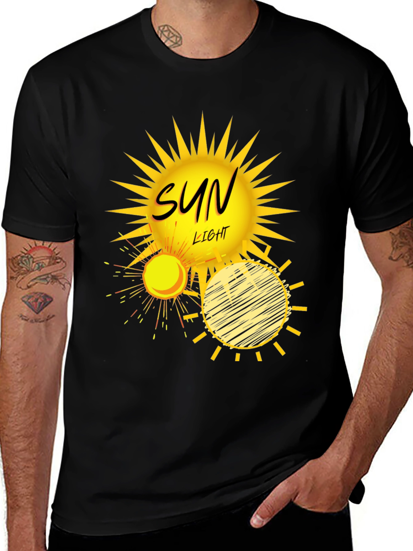 Variant 9 of Sun Light Graphic Print Black T-Shirt