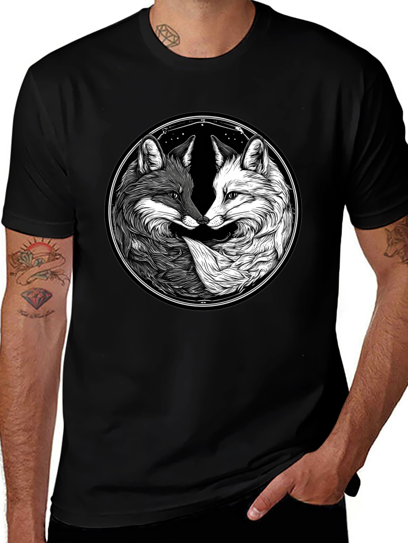 Variant 9 of Yin Yang Fox Graphic T-Shirt - Balance & Harmony