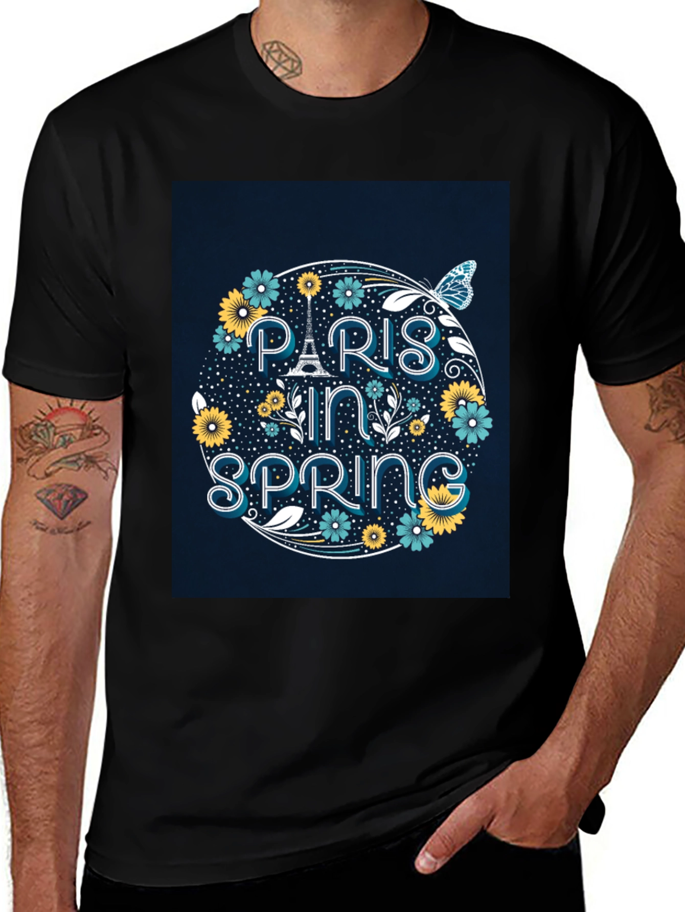 Paris in Spring Graphic T-Shirt - Floral Eiffel Tower Design