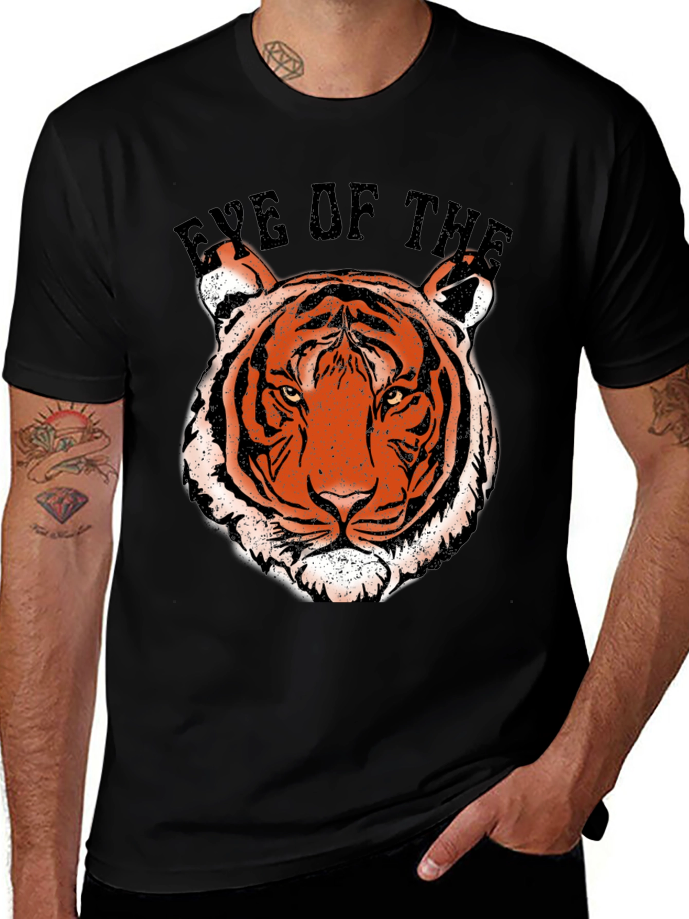 Variant 25 of Eye of the Tiger Graphic Tee - Black Cotton T-Shirt
