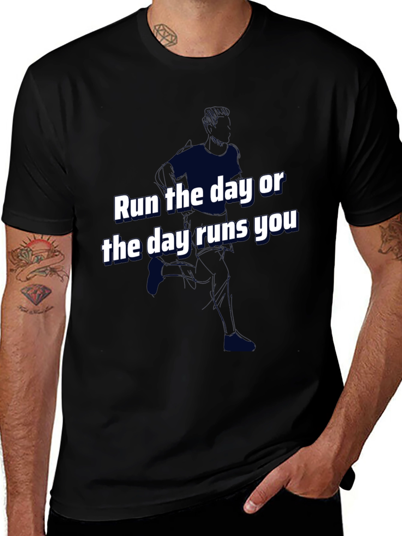 Variant 29 of Run the Day Graphic Tee - Motivational Black T-Shirt