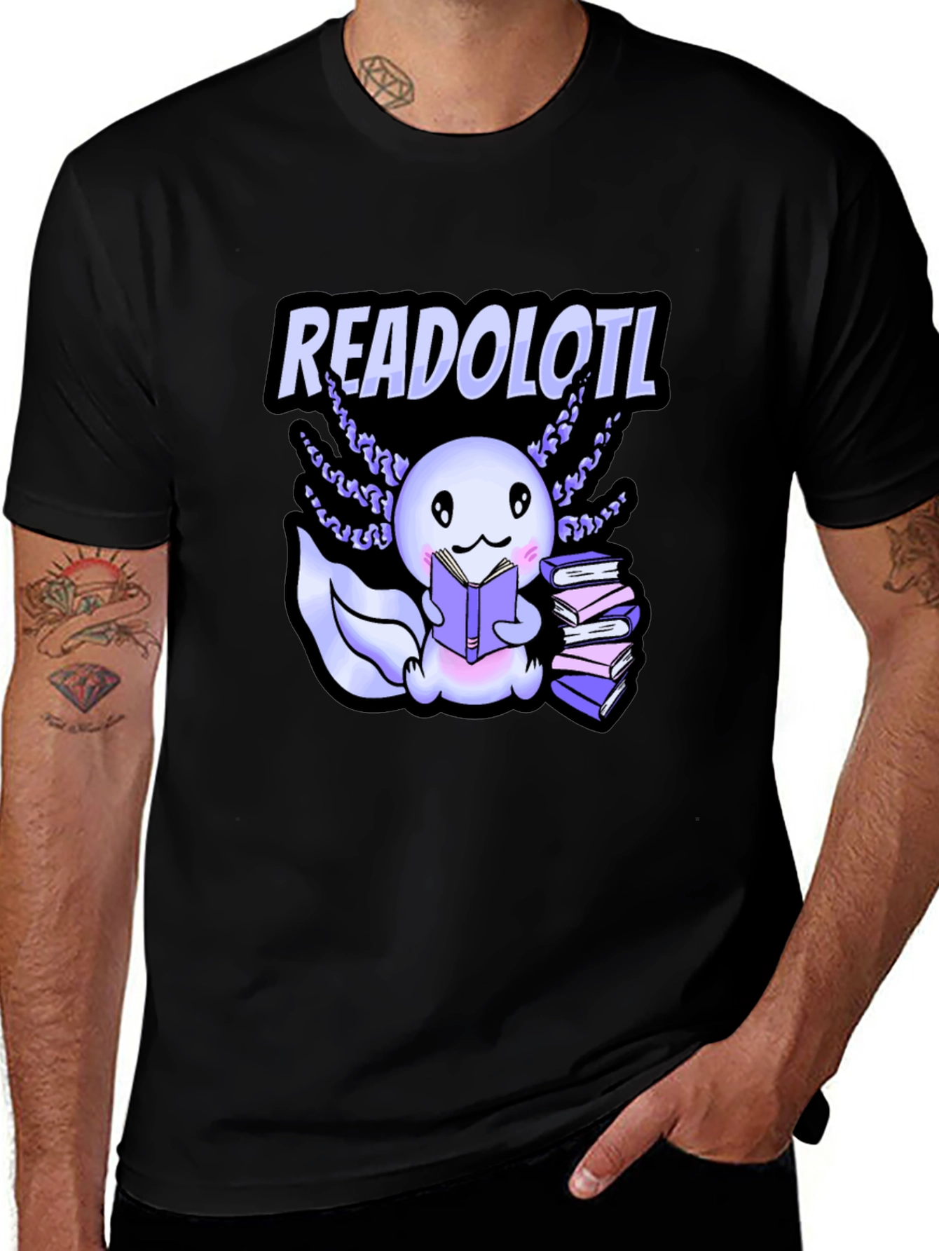 Readolotl Black T-Shirt - Axolotl Reading Book