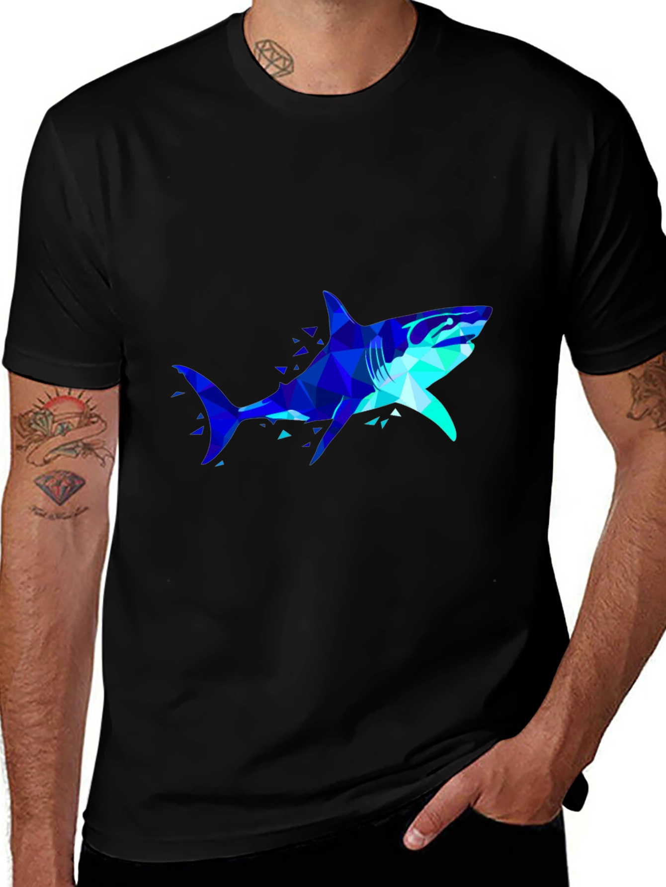 Variant 17 of Geometric Shark Graphic Tee - Black