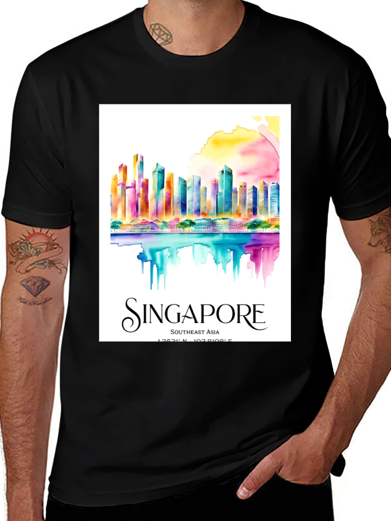 Singapore Skyline Watercolor Graphic T-Shirt