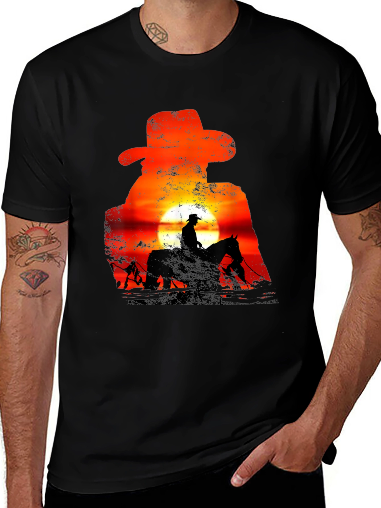 Variant 21 of Cowboy Sunset Silhouette Graphic T-Shirt