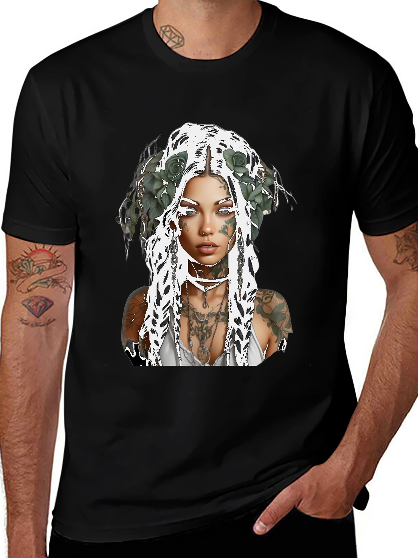 Variant 12 of Tattooed Woman Graphic Tee - Black Casual Shirt