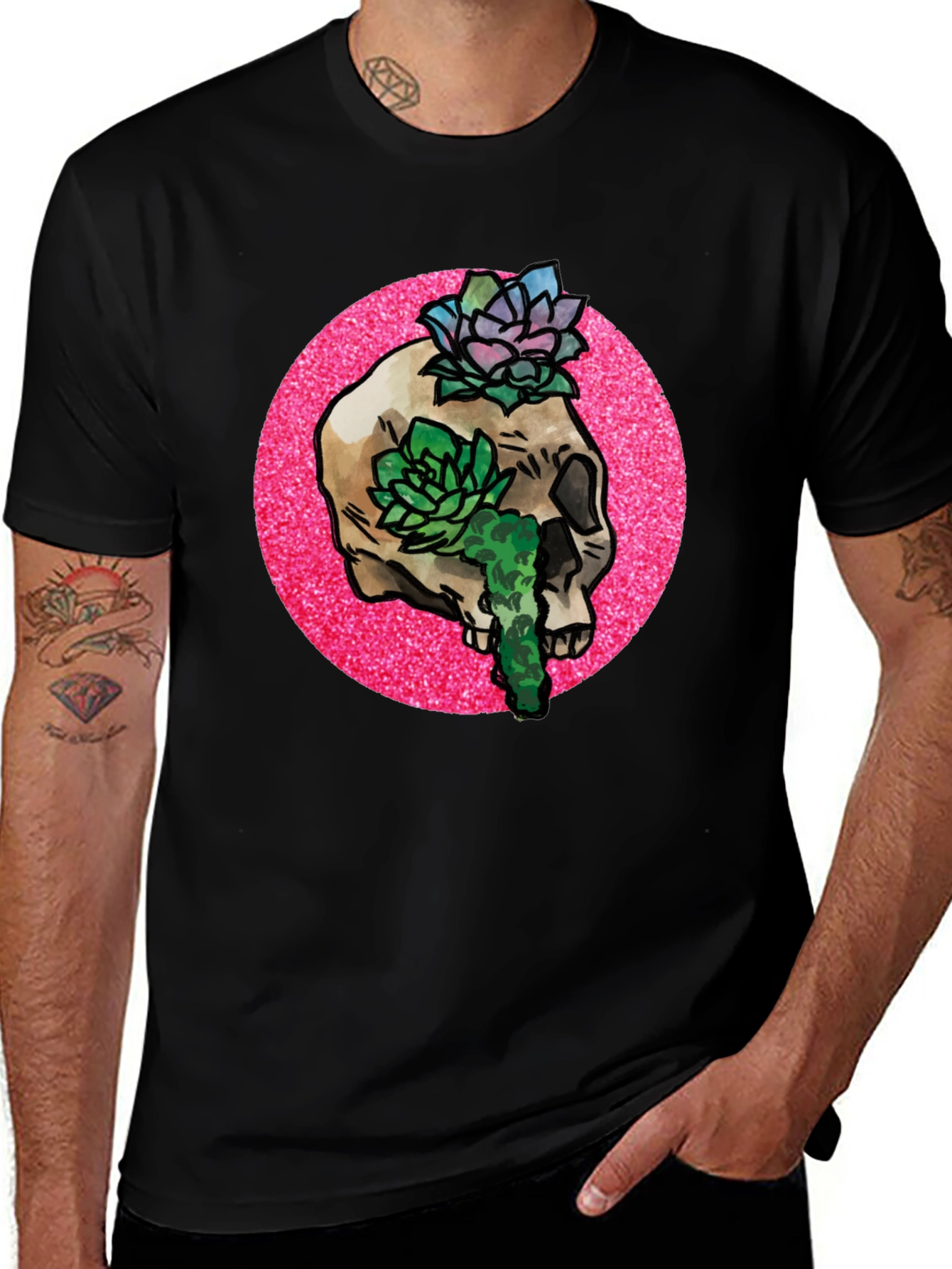Variant 20 of Skull and Succulent Graphic Tee - Black