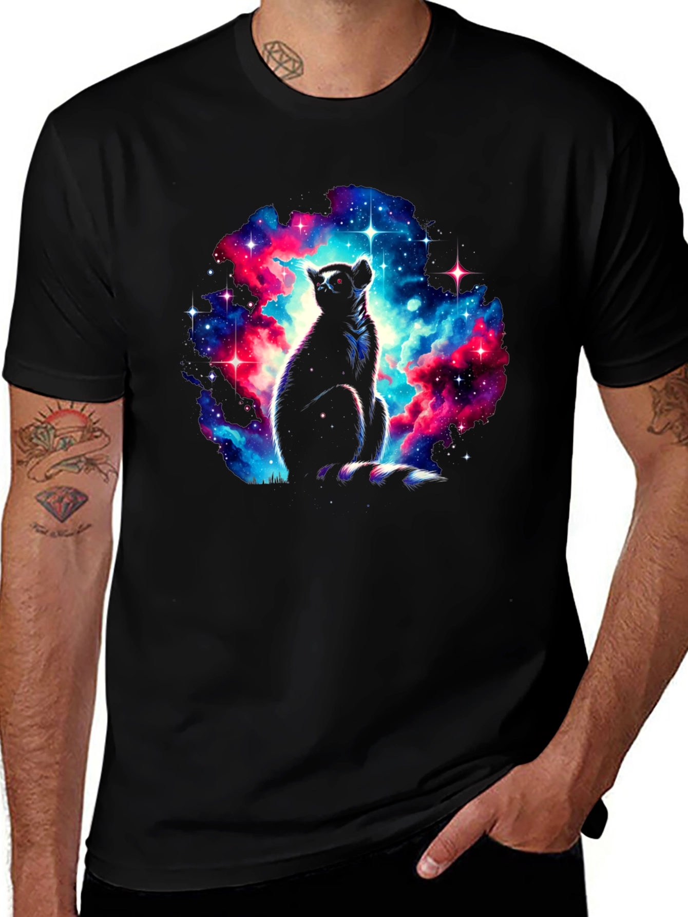 Variant 24 of Cosmic Lemur Graphic T-Shirt - Galaxy Print