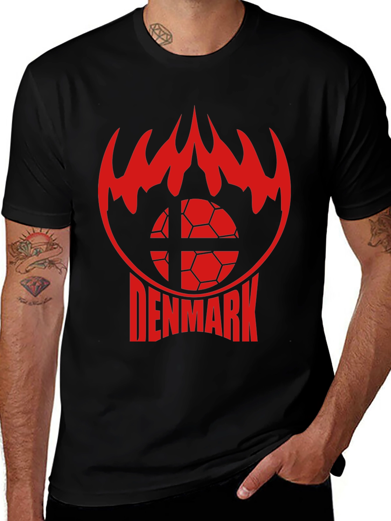 Variant 25 of Denmark Soccer T-Shirt - Red Flames Graphic Tee