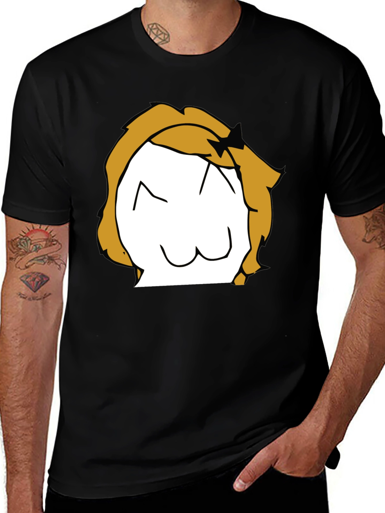 Variant 25 of Black T-Shirt with Anime Cartoon Cat Face