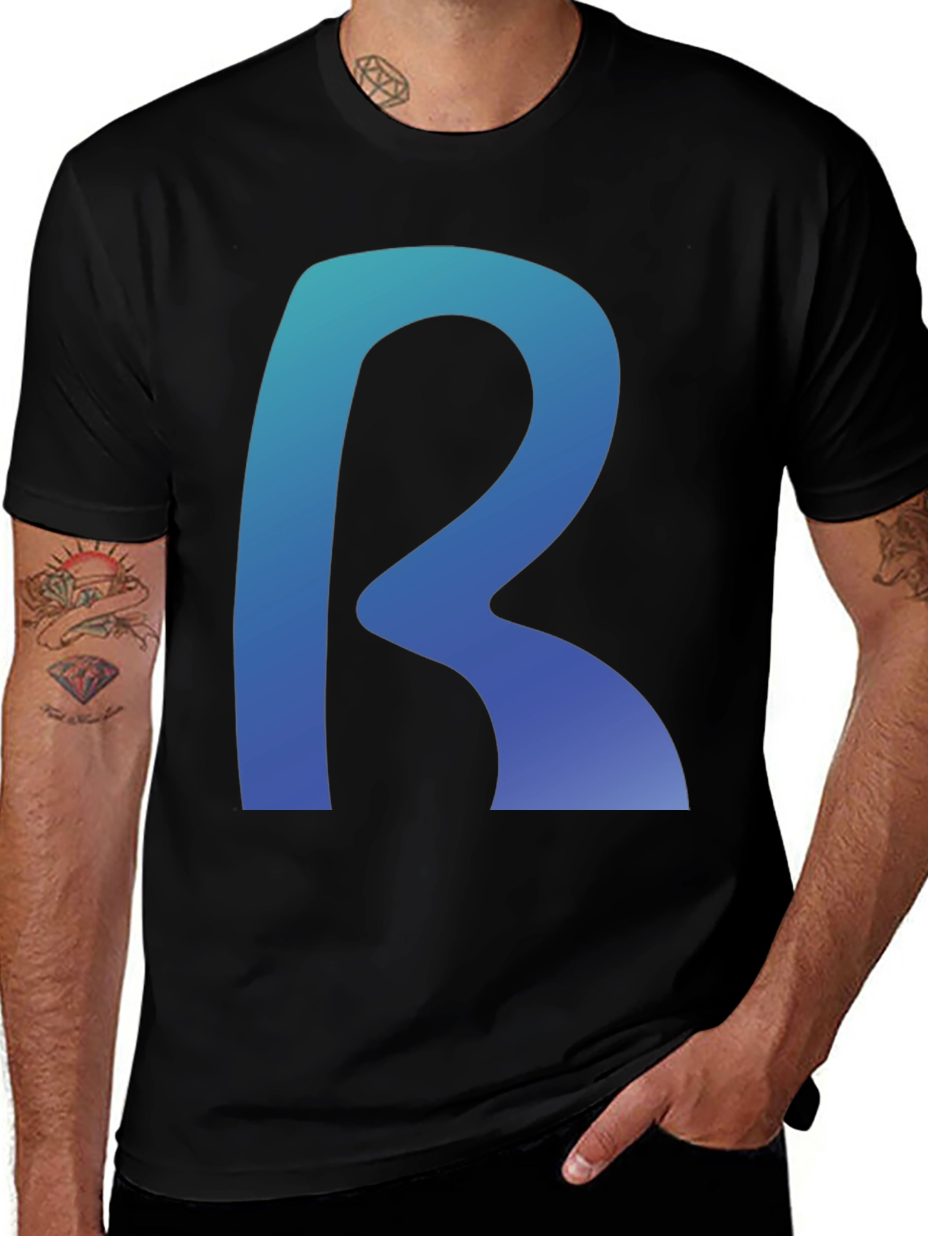 Variant 23 of Modern Gradient 'R' Graphic Tee - Black