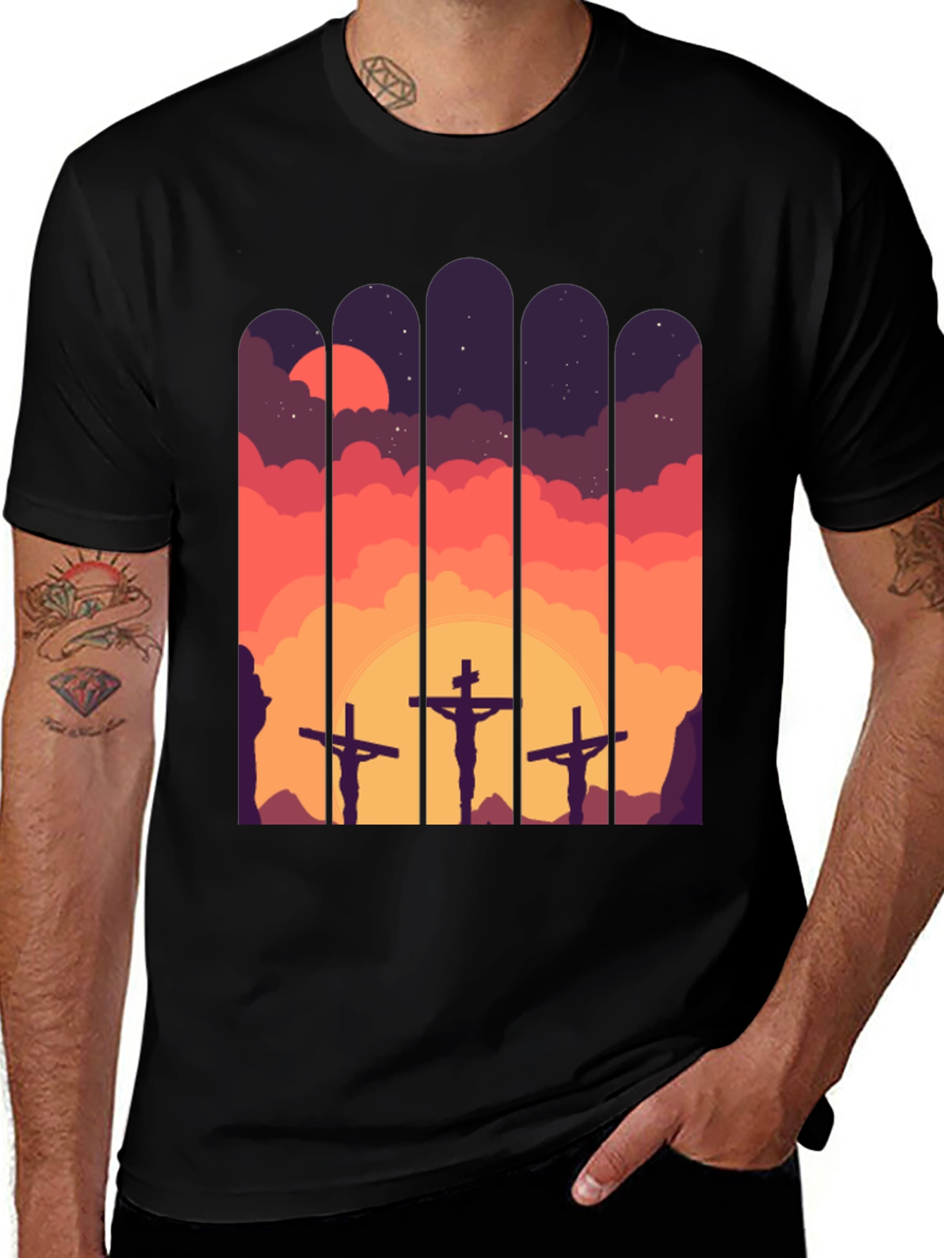 Variant 4 of Calvary Cross T-Shirt - Sunset Scene