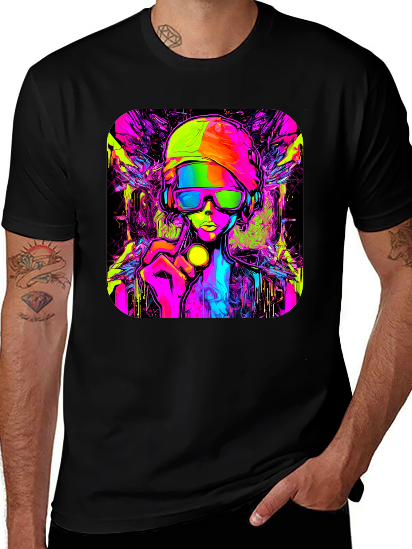 Variant 25 of Cyberpunk Style Graphic T-Shirt - Vivid Neon Design