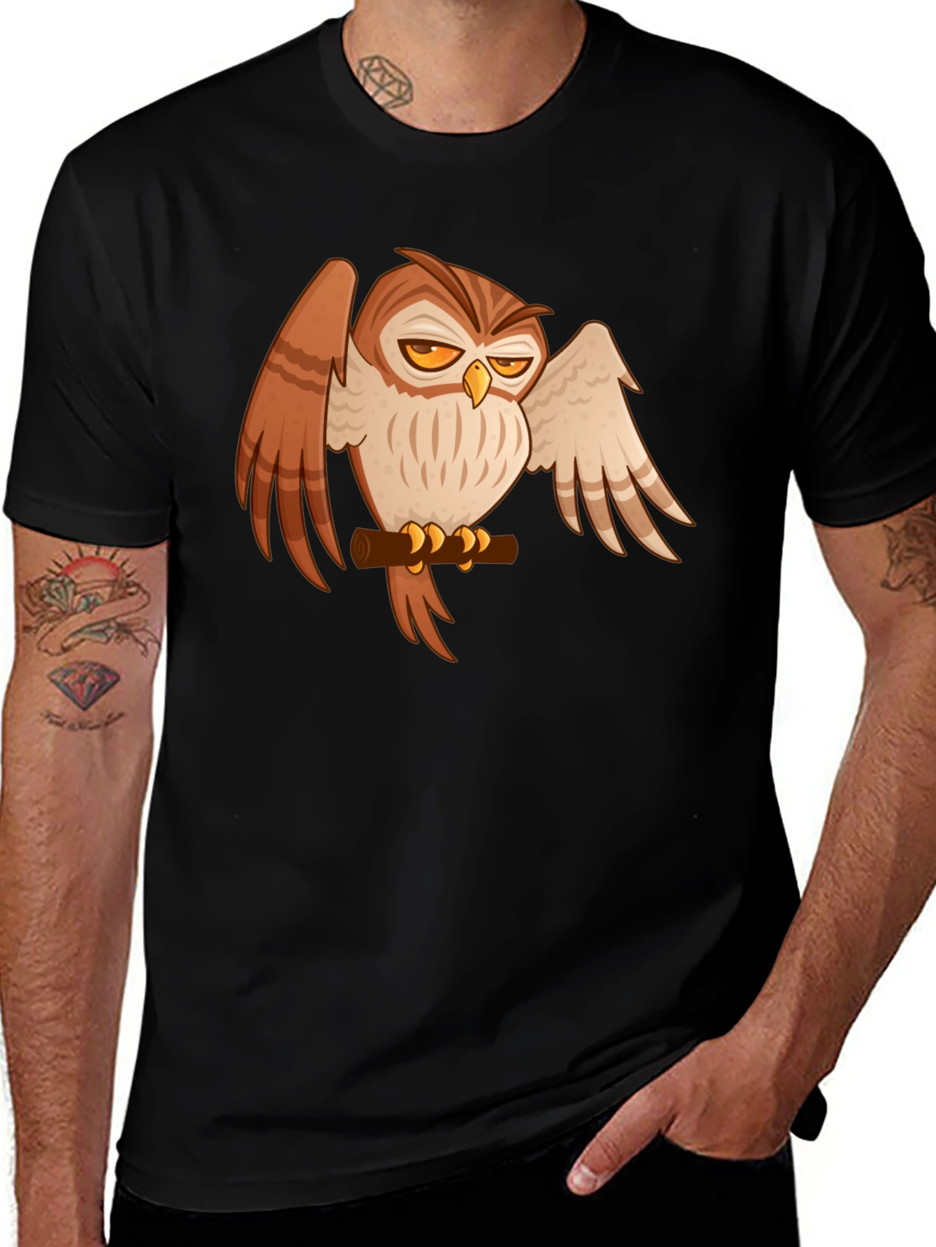 Variant 7 of Black T-Shirt with Owl Print
