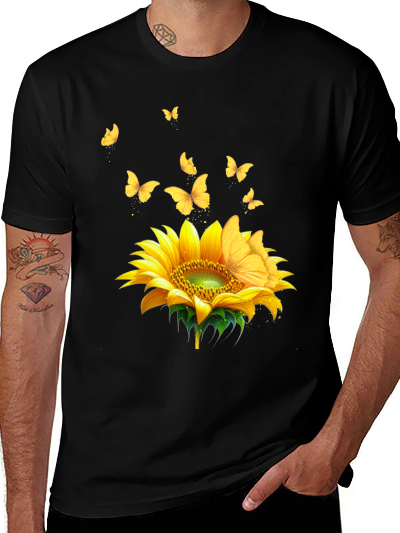 Variant 25 of Sunflower Butterfly Black T-Shirt
