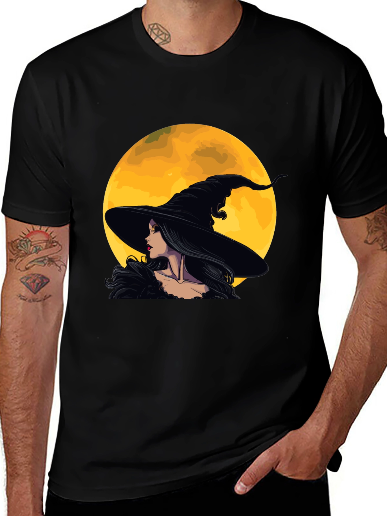 Witch and Moon Graphic Tee - Halloween Fashion