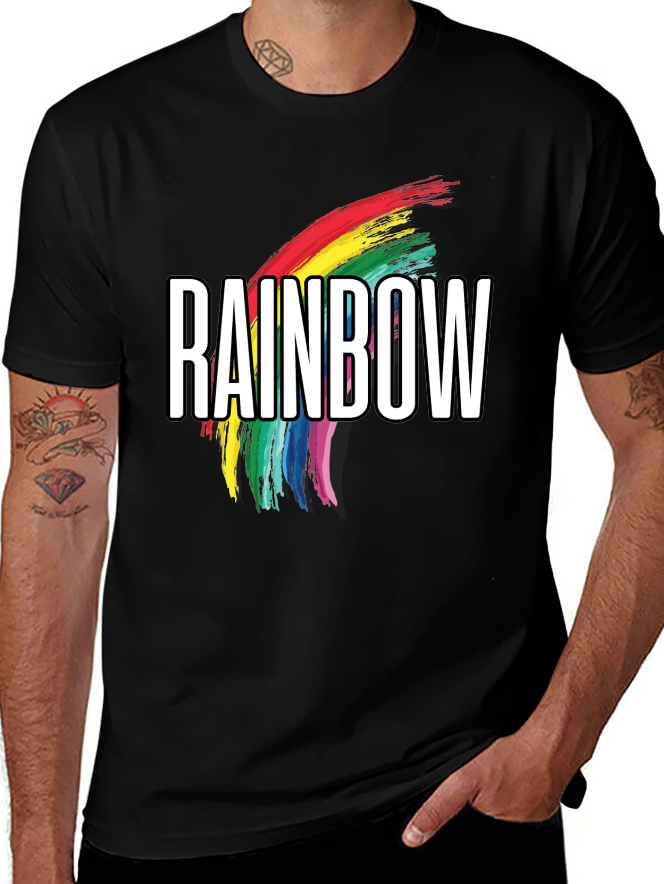 Variant 2 of Rainbow Pride Graphic T-Shirt - Black Cotton Tee