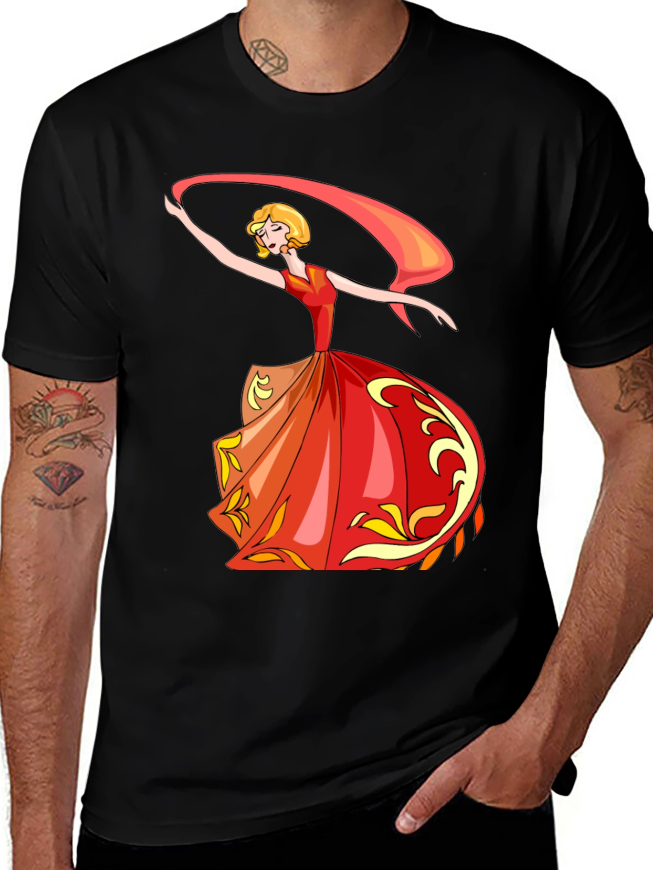 Variant 30 of Elegant Dancer Graphic Tee - Black Cotton T-Shirt
