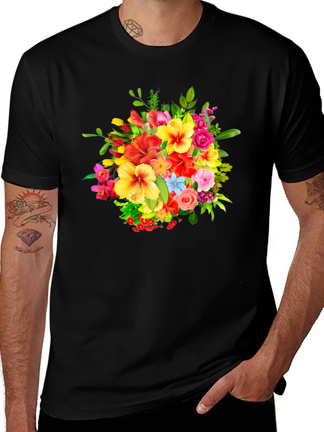 Variant 17 of Floral Bouquet Graphic Print Black T-Shirt