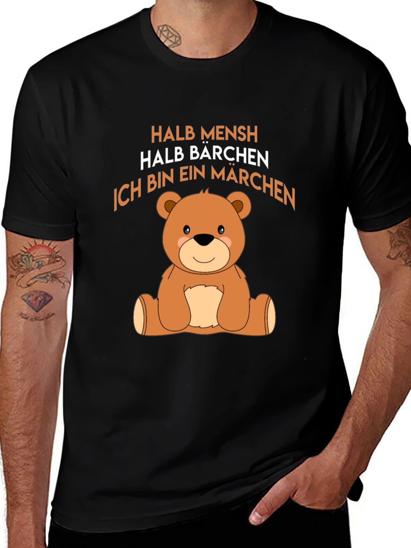 Black Halb Mensch Halb Barchen Bear Graphic T-Shirt main image