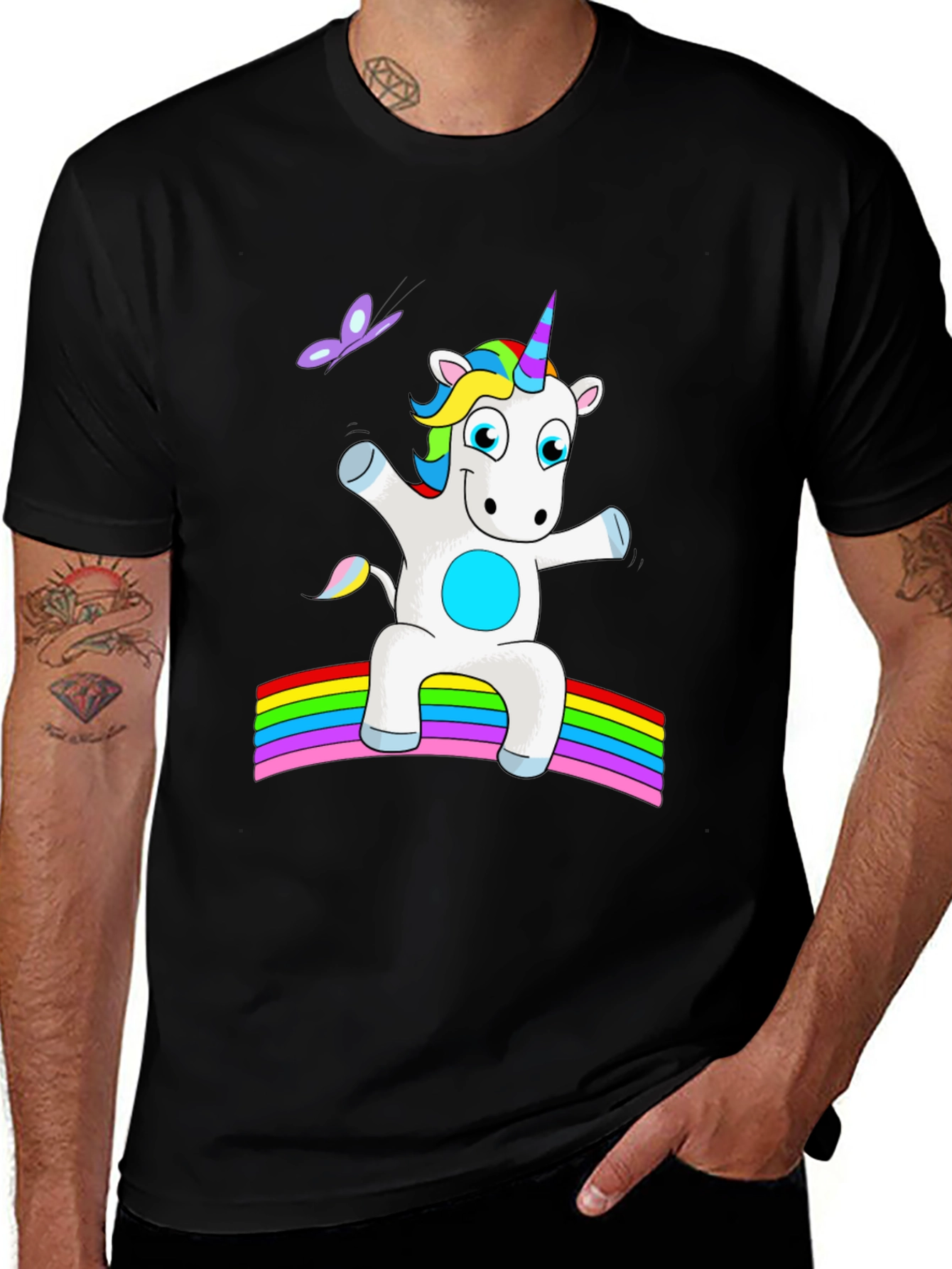 Variant 6 of Unicorn & Rainbow Graphic Tee - Black Cotton Blend