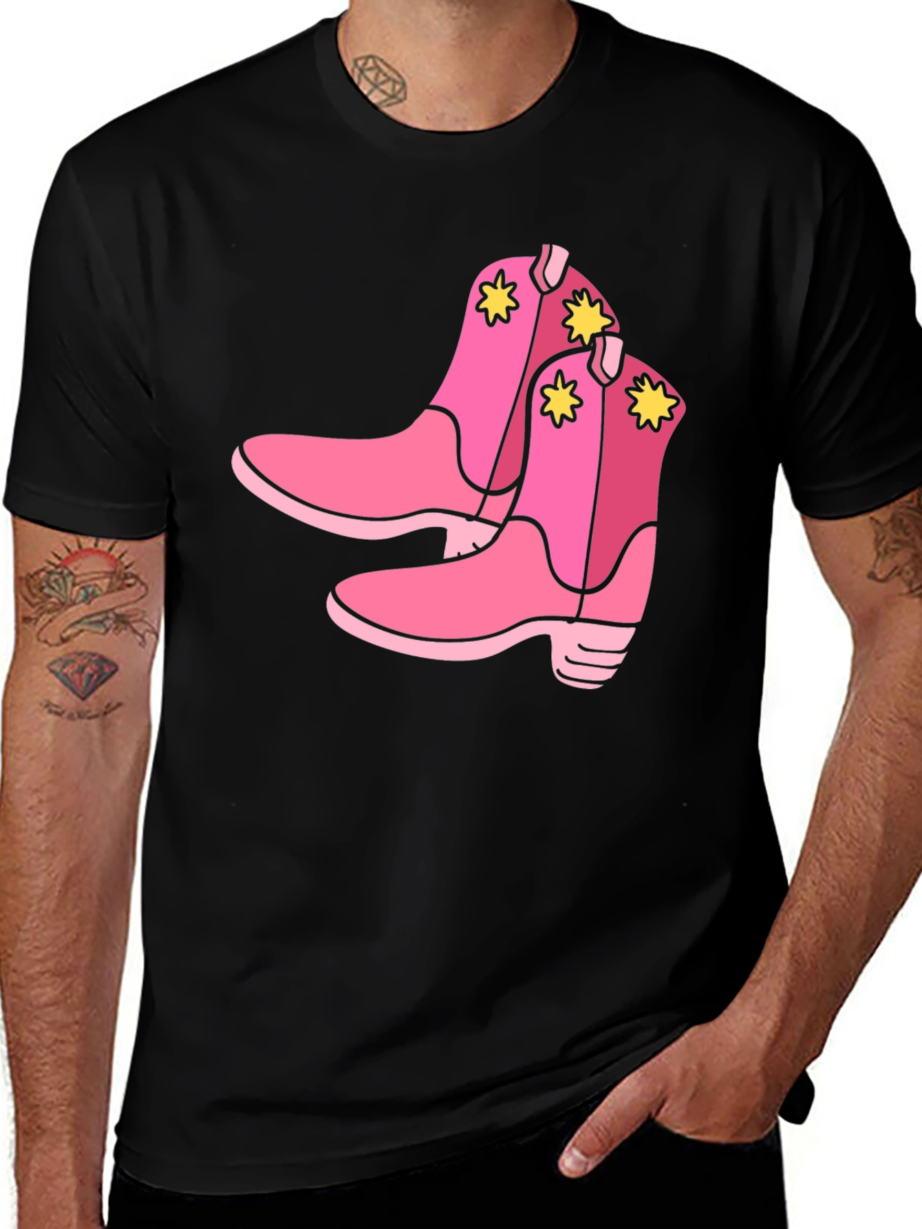 Variant 30 of Pink Cowboy Boots Graphic Tee - Western Style Comfort