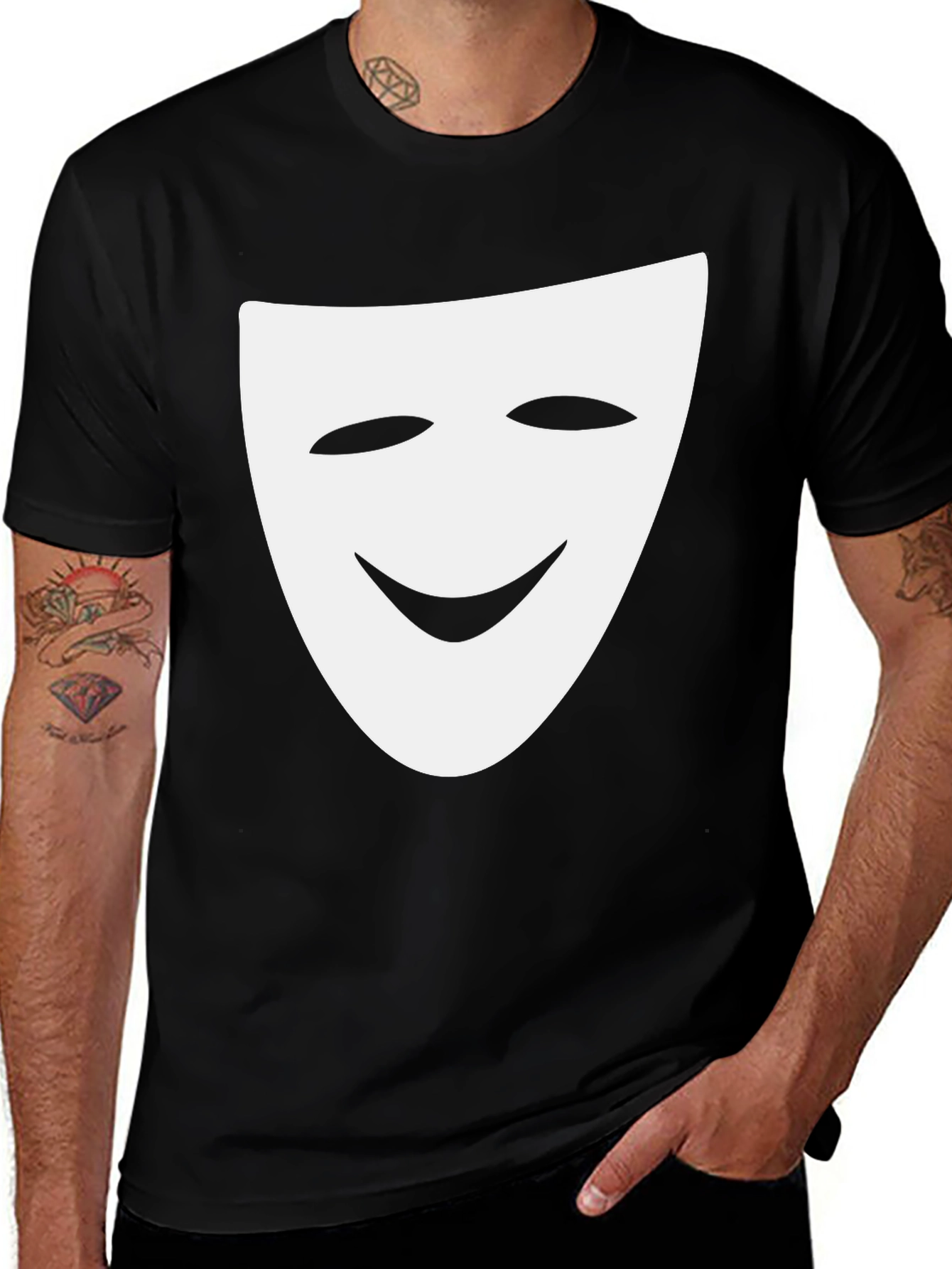 Variant 24 of Men's Black T-Shirt with White Smiling Mask Graphic