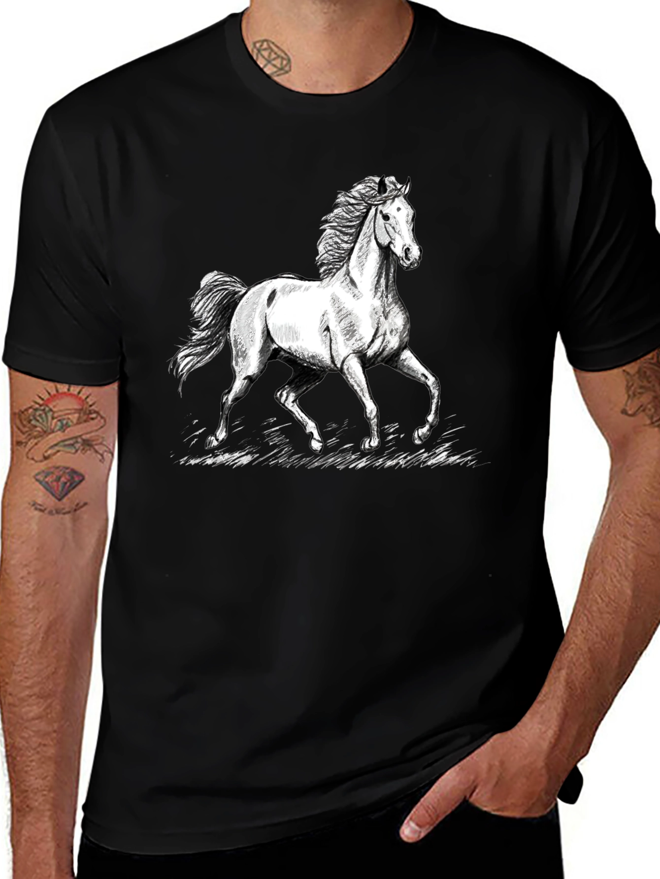 Variant 22 of Horse Graphic T-Shirt - Black Cotton Tee