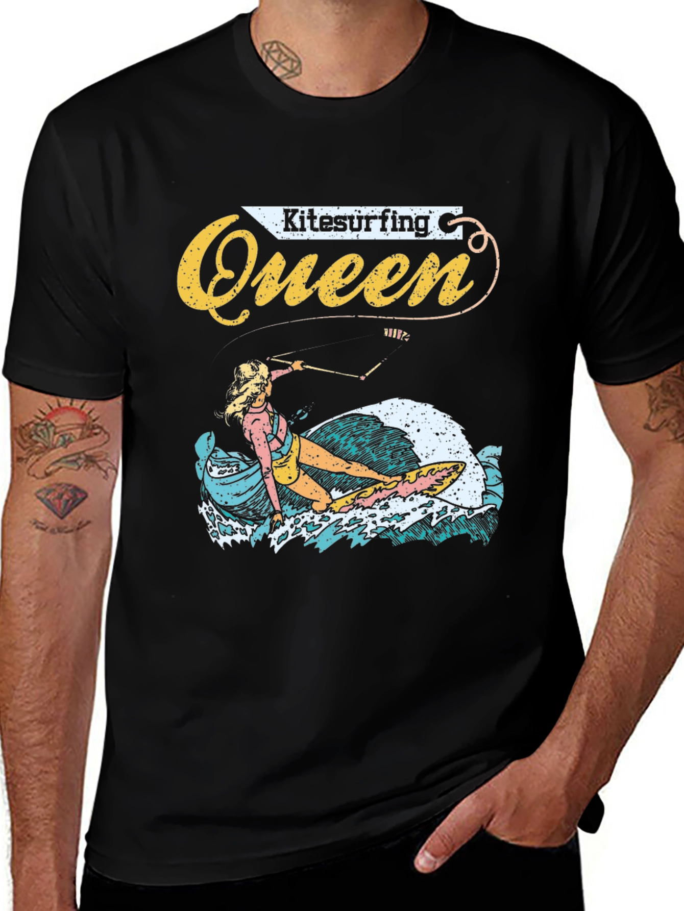 Variant 18 of Kitesurfing Queen Graphic Tee - Black Unisex T-Shirt
