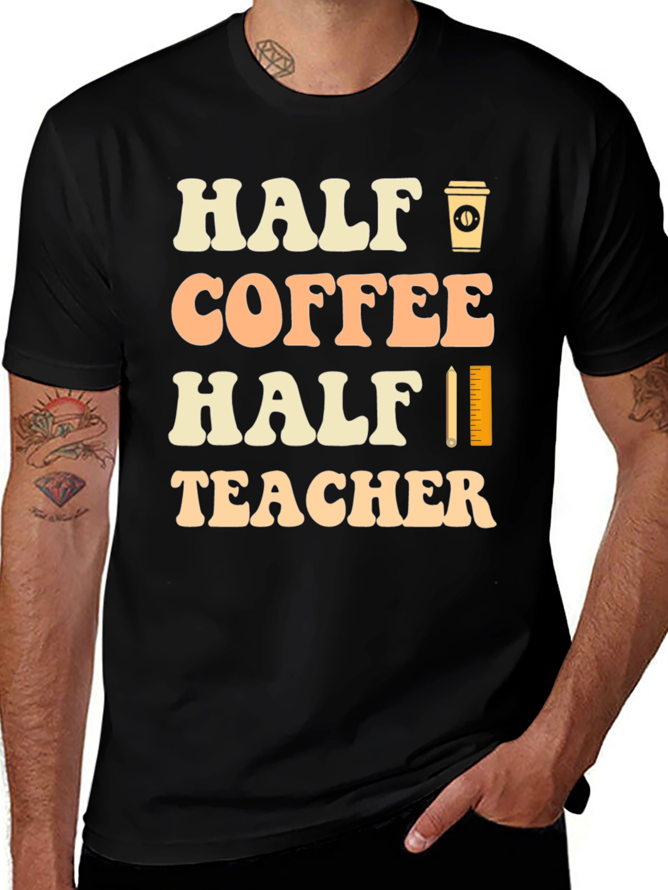 Variant 15 of Half Coffee Half Teacher Black Graphic T-Shirt