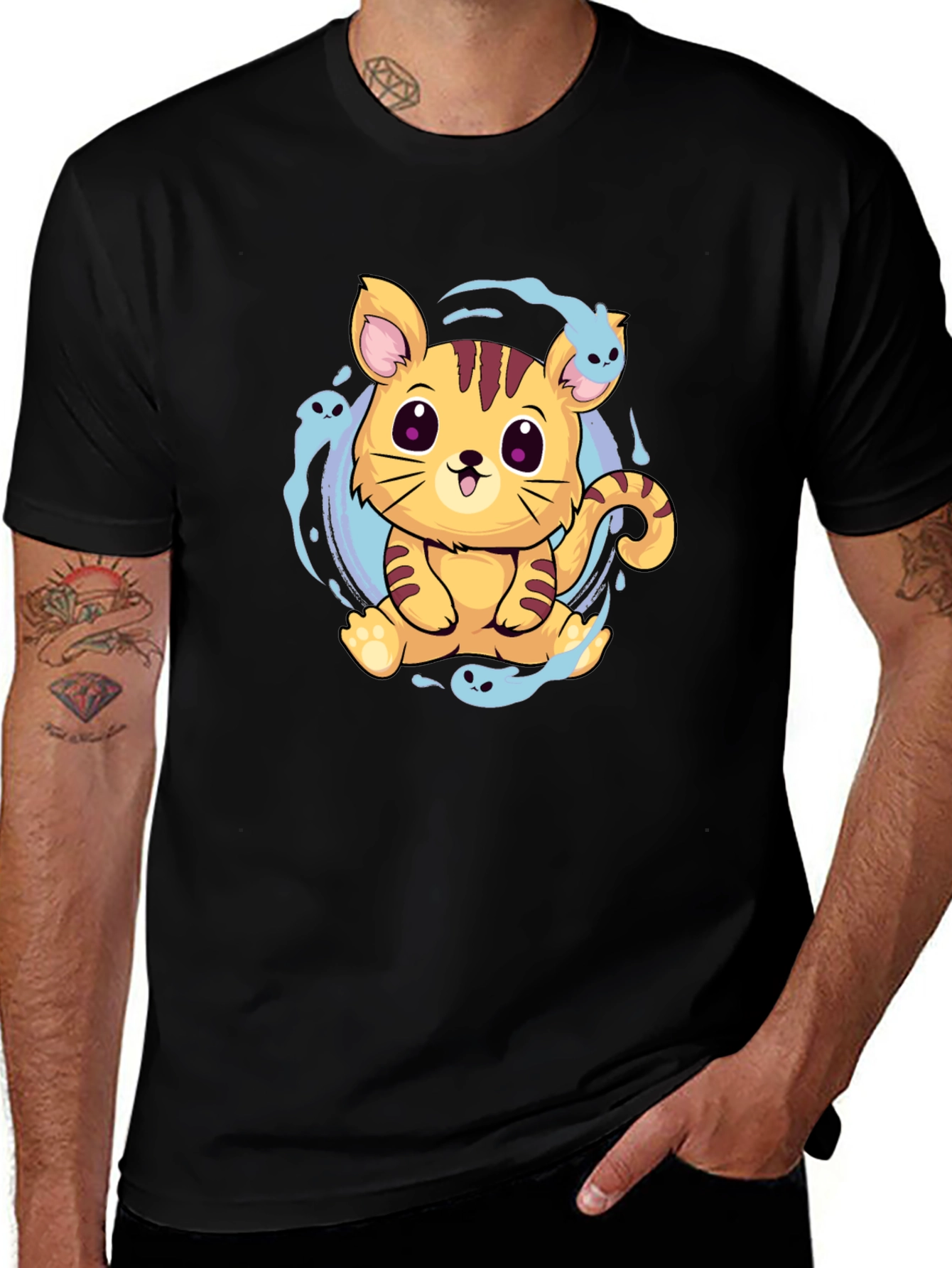 Variant 12 of Cute Kitten Graphic Print Black T-Shirt