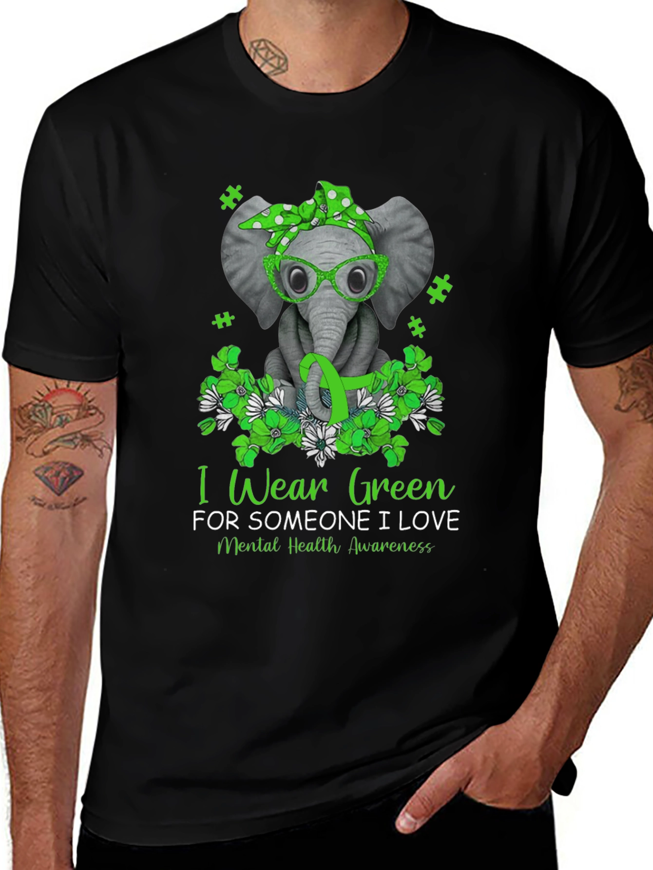 Variant 12 of Green Mental Health Awareness Elephant T-Shirt