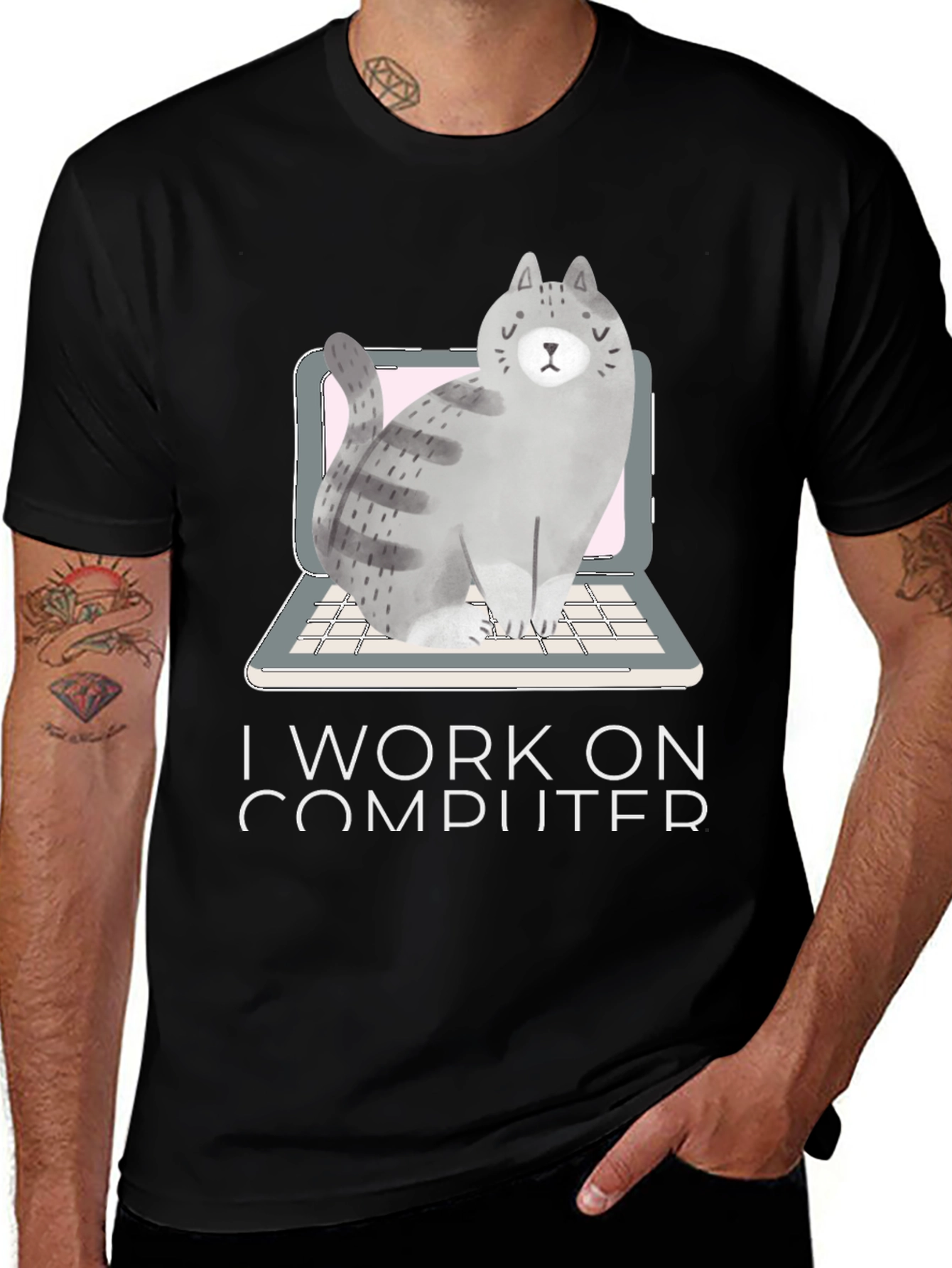 Variant 19 of Cat on Laptop T-Shirt - I Work on Computer